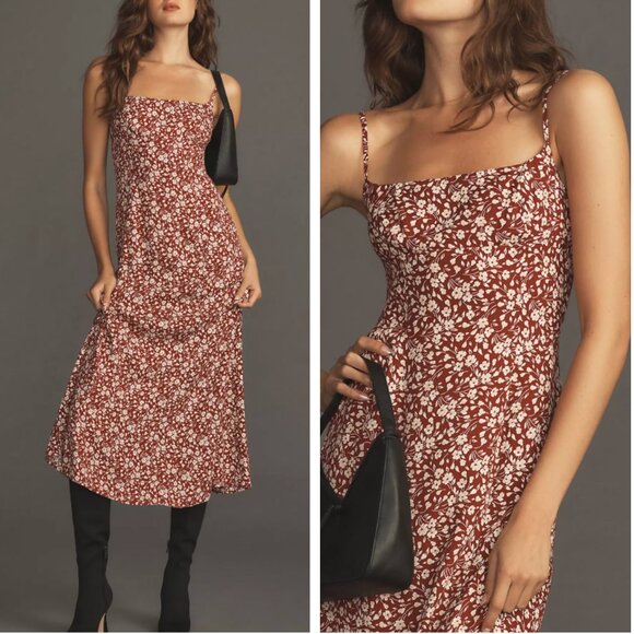 Reformation Liya Midi Dress Sz4 Flower Girl Red Floral Slip Casual French - Picture 2 of 10